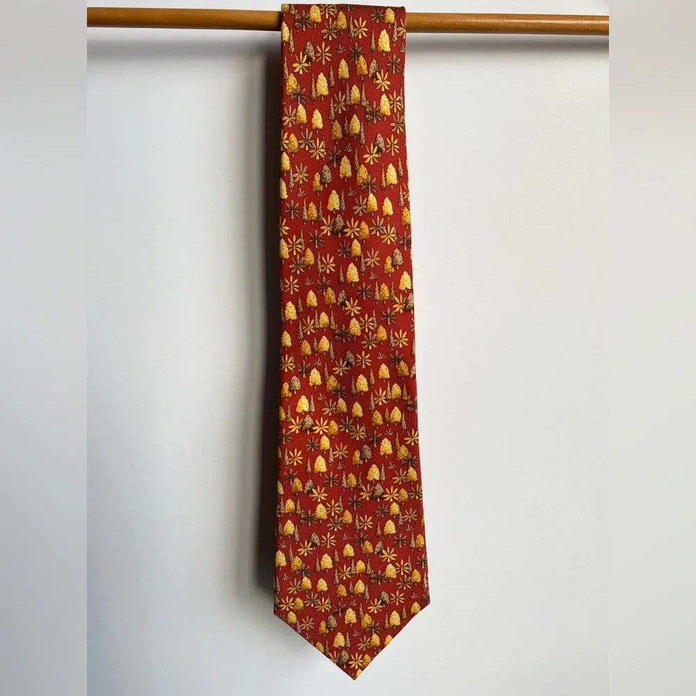 Salvatore Ferragamo 100% Silk Tie Made in Italy Autumn Fall Tuscan Trees
